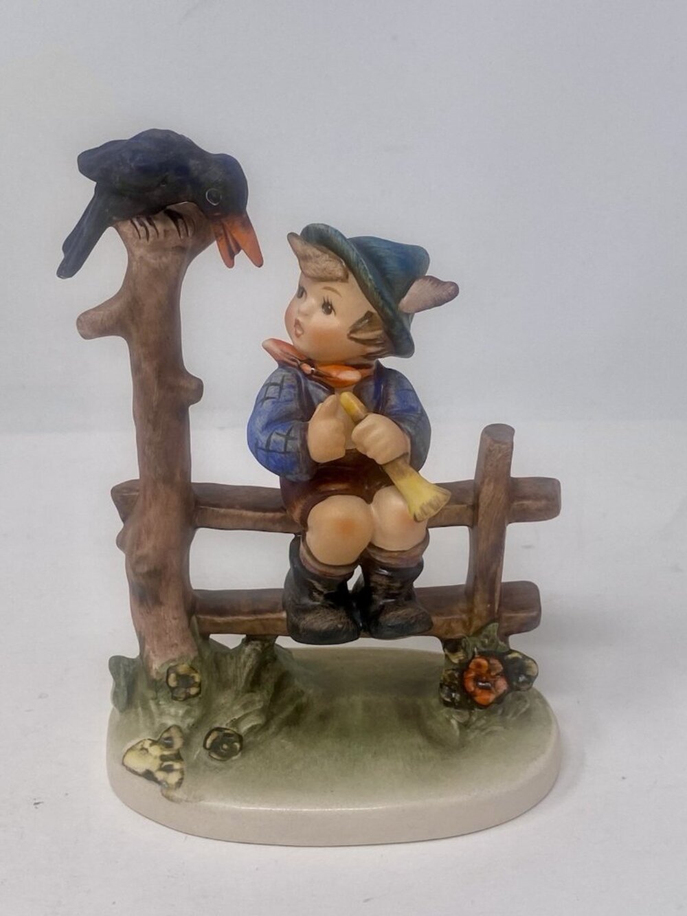 Goebel Hummel Mischief Maker # 342 TMK4 Figurine Germany Boy On Fence With Crow